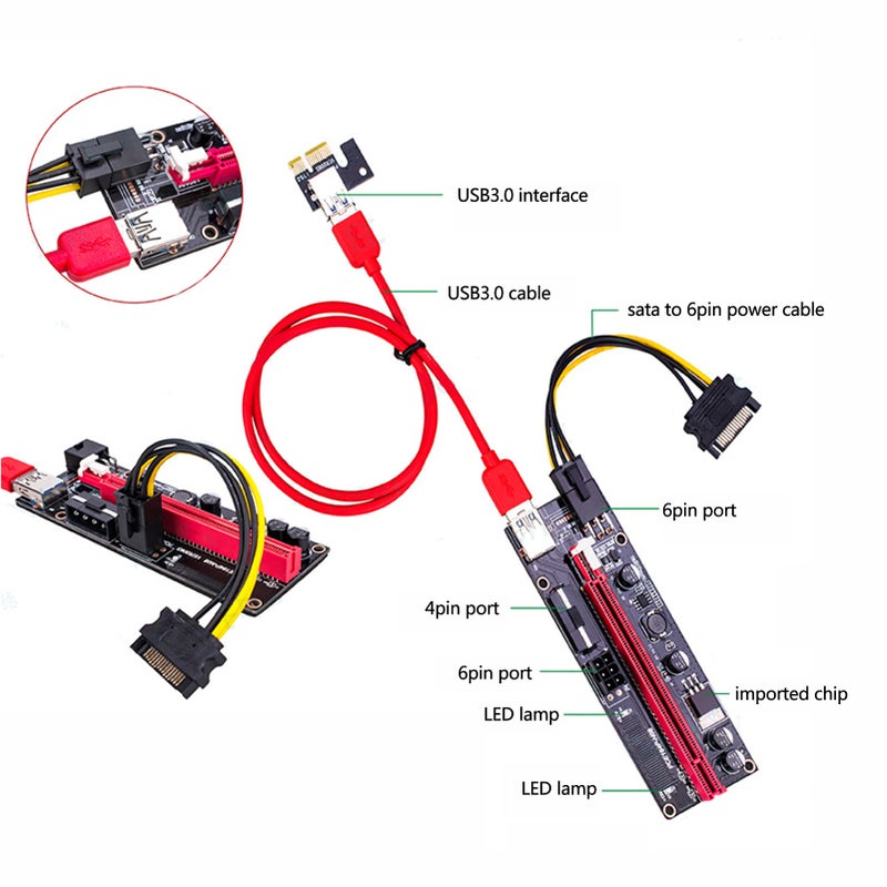 لوحة رفع PCI-E VER009 1X إلى 16X محول GPU بطاقة فيديو موسع USB 3.0 - Image 3