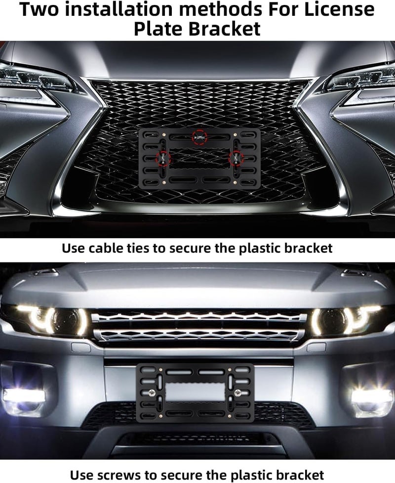 XCLPF Front License Plate Bracket,No Drill Front License Plate Holder,Front License Plate mounting kit,Universal Bumper Car Frame Mount Adapter with Stainless Steel Screw Cap,Cable Ties - Image 5