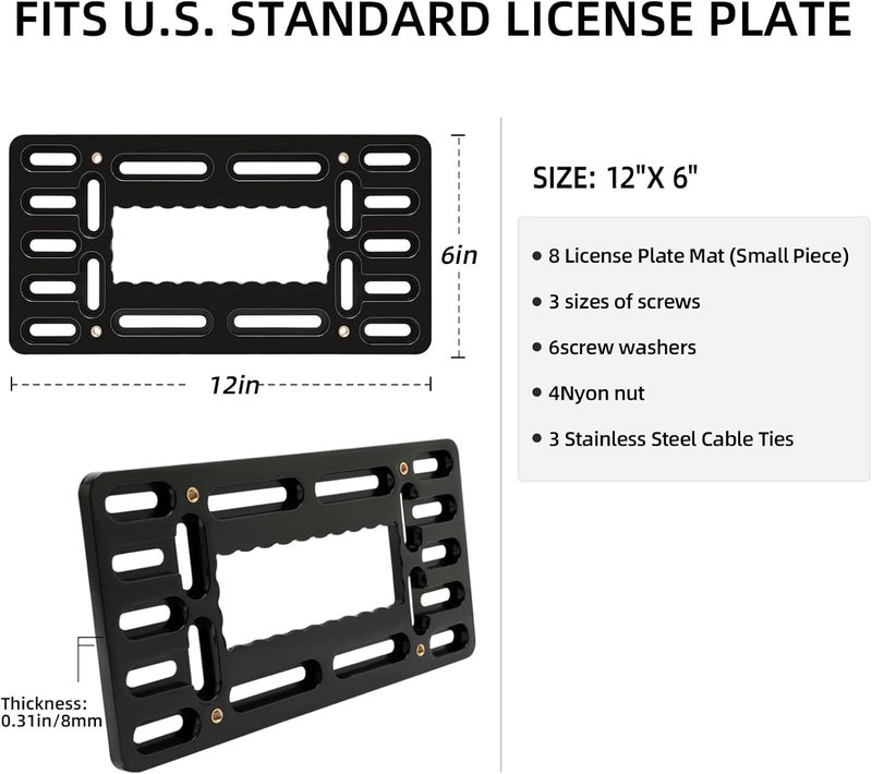 XCLPF Front License Plate Bracket,No Drill Front License Plate Holder,Front License Plate mounting kit,Universal Bumper Car Frame Mount Adapter with Stainless Steel Screw Cap,Cable Ties - Image 4
