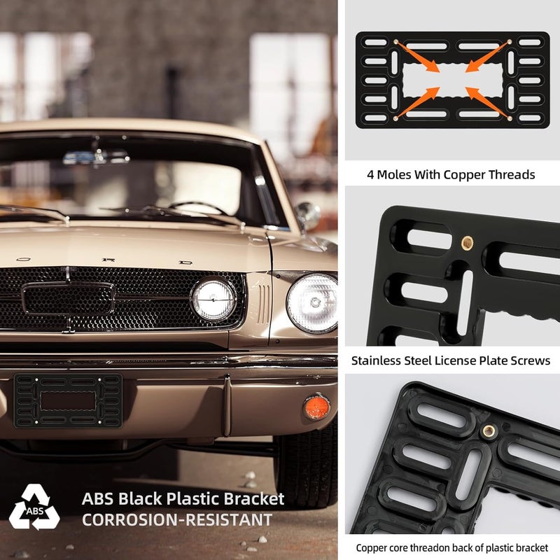 XCLPF Front License Plate Bracket,No Drill Front License Plate Holder,Front License Plate mounting kit,Universal Bumper Car Frame Mount Adapter with Stainless Steel Screw Cap,Cable Ties - Image 2