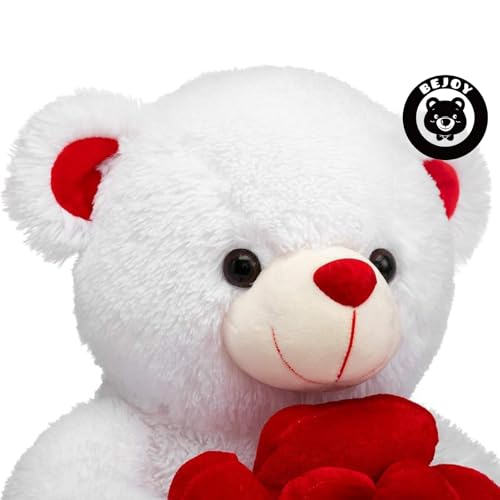 BEJOY Teddy Bear Stuffed Animals Plush Bear Holding Rose Soft Plush Toy Gifts 16 inches White - Image 5