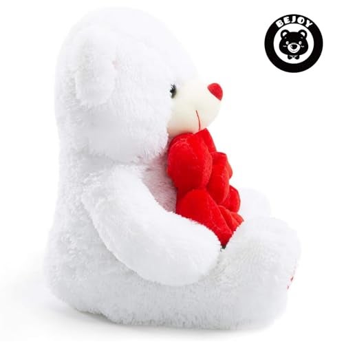 BEJOY Teddy Bear Stuffed Animals Plush Bear Holding Rose Soft Plush Toy Gifts 16 inches White - Image 4