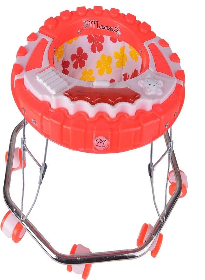 Maanit Musical Baby Walker for 6-24 Months – 8-Wheel Adjustable Foldable Infant Walker with Cushioned Seat, 360° Rotating Wheels, Toys & Music, Lightweight (Red) - Image 1