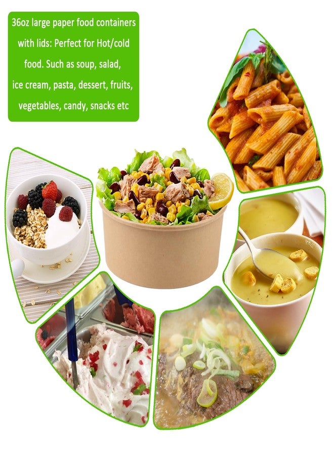 Belinlen 36oz 50 Sets Large Kraft Paper Bowls with Lids, Disposable Bowls with Lids, Paper Salad Bowls, Paper Food Container with Lid Perfect for Hot/Cold Food, Soup, Salad, Ice Cream - Image 5