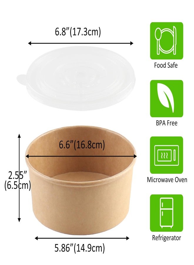 Belinlen 36oz 50 Sets Large Kraft Paper Bowls with Lids, Disposable Bowls with Lids, Paper Salad Bowls, Paper Food Container with Lid Perfect for Hot/Cold Food, Soup, Salad, Ice Cream - Image 2