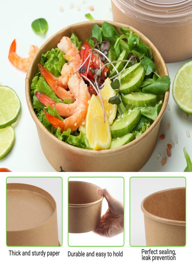 Belinlen 36oz 50 Sets Large Kraft Paper Bowls with Lids, Disposable Bowls with Lids, Paper Salad Bowls, Paper Food Container with Lid Perfect for Hot/Cold Food, Soup, Salad, Ice Cream - Image 3
