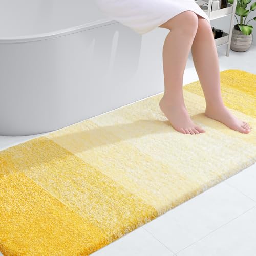OLANLY Bathroom Runner Rugs 70x24, Extra Soft Absorbent Microfiber Bath Rugs, Rubber Backing, Quick Dry, Machine Washable Bath Mats for Bathroom Floor, Tub and Shower, Home Decor Accessories, Yellow - Image 1