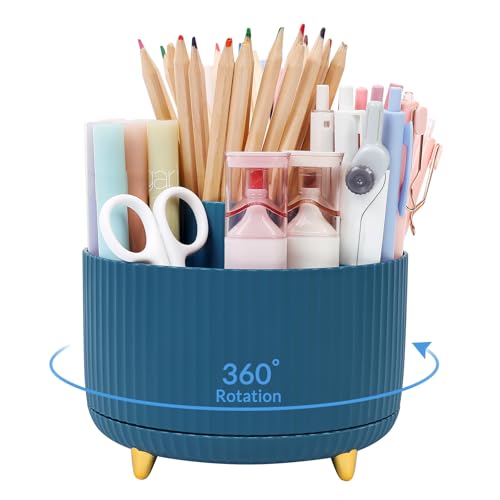 SKYDUE 360 Degree Rotating Desk Organizer DualPurpose Pencil Pen Holder Rotating Desk Pen Organizer with 5 Slots Pencil Cup for Office School Home - Image 1