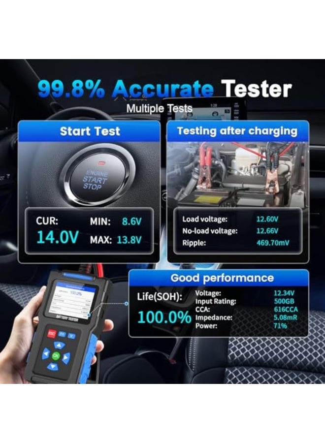 Battery Load Tester - 12V/24V Car and Alternator Battery Tester | CCA 20-2000 Diagnostic Tool for Cars, Trucks and RVs | Digital Voltage and Cold Amp Battery Analyser - Image 3
