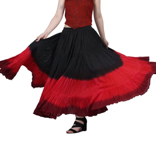 Wevez Women's ATS Tribal Dip Dye 25 Yard Skirt, One Size, Black/Red/Maroon - Image 1