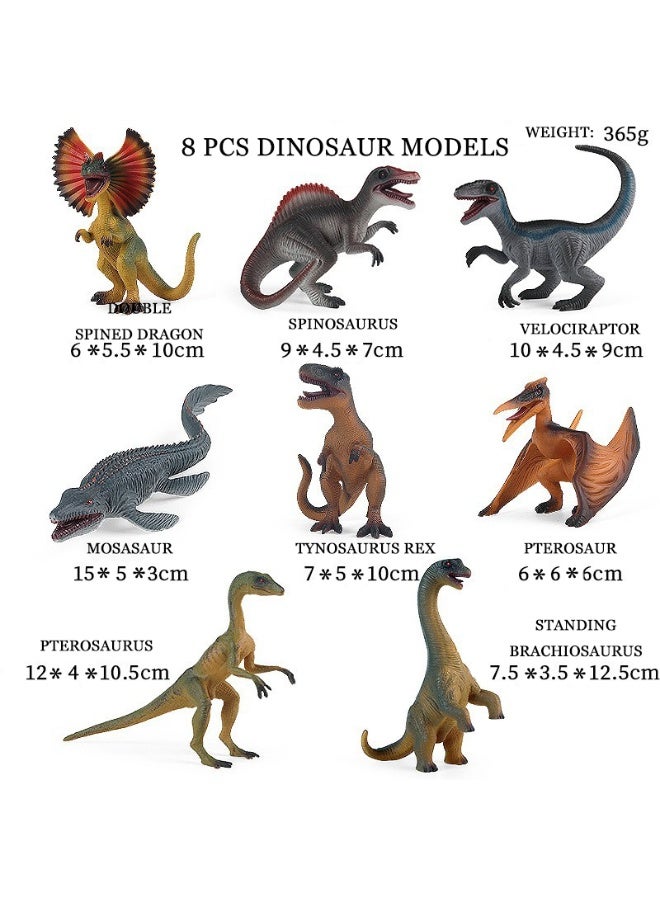 هالامودو مجموعة الألعاب للديناصورات 8 قطع (بما في ذلك ديلوفوسورس، سبينوصور، فيلوسيرابتور، موساصور، تيرانوصور ركس، بتيروصور، سوكوميموس، وبراكيوصور)، مواد بلاستيكية صلبة واقعية، مناسبة لموضوع الجوراسي لألعاب الأطفال المعرفية، حمام وألعاب تجميع، هدايا عيد الميلاد، ديكور الحيوانات البرية، وتشكيلة ألعاب للفتيان والفتيات، 6*5.5*10 سم - Image 1