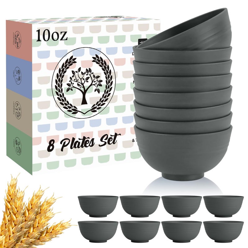 Homienly Wheat Straw Small Bowls, Dessert Bowls for Kitchen, Camping, Party, Unbreakable Mini Bowl Set of 8, 10 OZ Microwave and Dishwasher Safe Appetizer Bowl,Yogurt Bowls Set (Dark Grey) - Image 1
