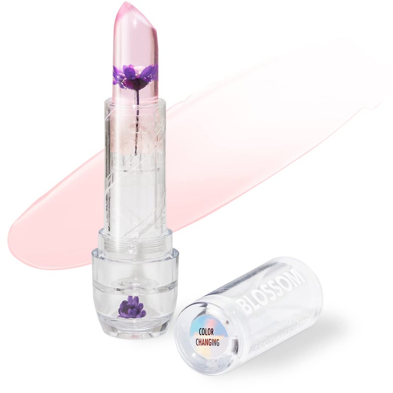 Blossom Lip Gloss Moisturizing pH Lip Balm, Strawberry Scented Color Changing Crystal Lip Stain Tint, Infused with Real Flowers, 3g, Purple - Image 1