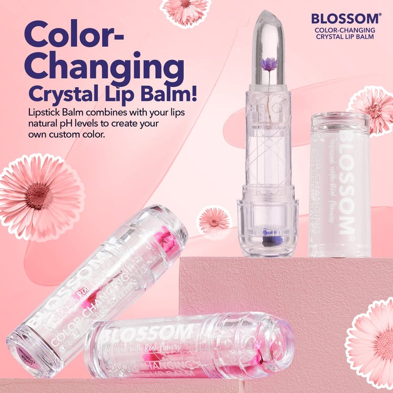 Blossom Lip Gloss Moisturizing pH Lip Balm, Strawberry Scented Color Changing Crystal Lip Stain Tint, Infused with Real Flowers, 3g, Purple - Image 2