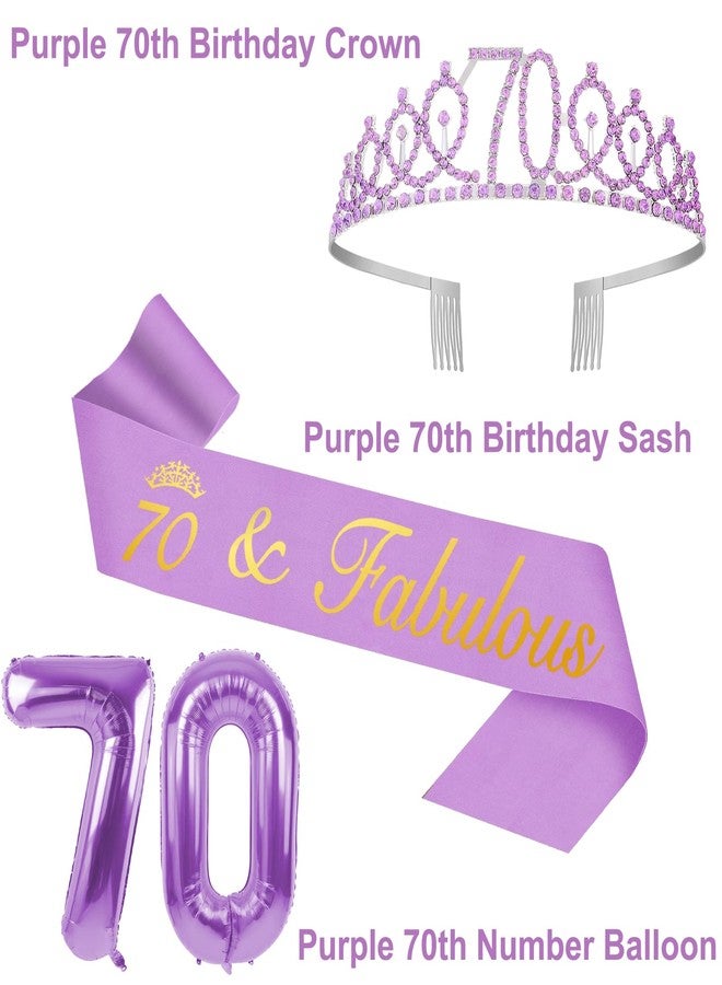 YeohJoy 70th Birthday Decorations for Women Purple with 70th Birthday Sash and Crown, Cake Topper and Candles, Number Balloons, 70 Year Old Gifts for Women - Image 3