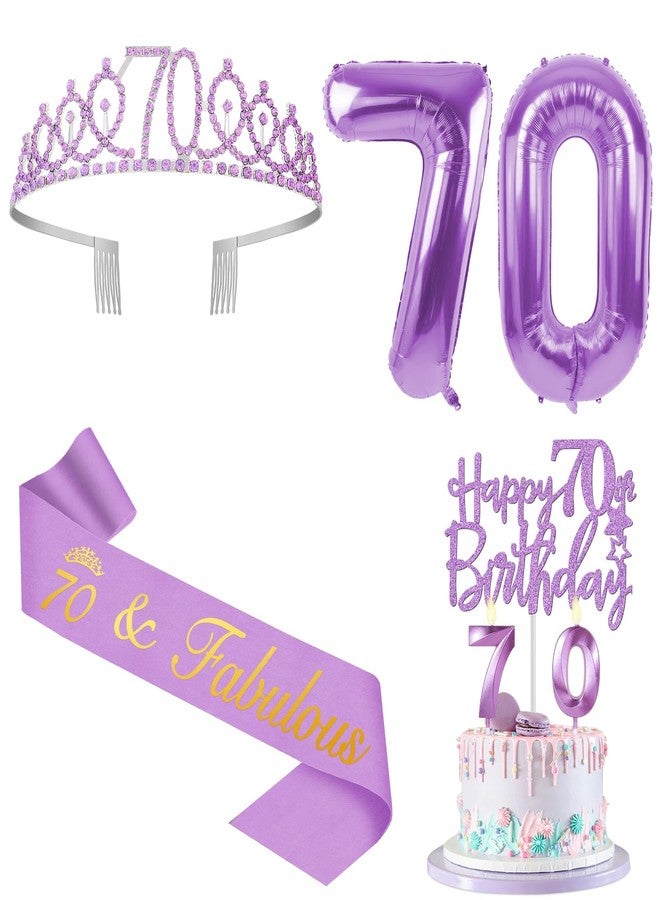 YeohJoy 70th Birthday Decorations for Women Purple with 70th Birthday Sash and Crown, Cake Topper and Candles, Number Balloons, 70 Year Old Gifts for Women - Image 1