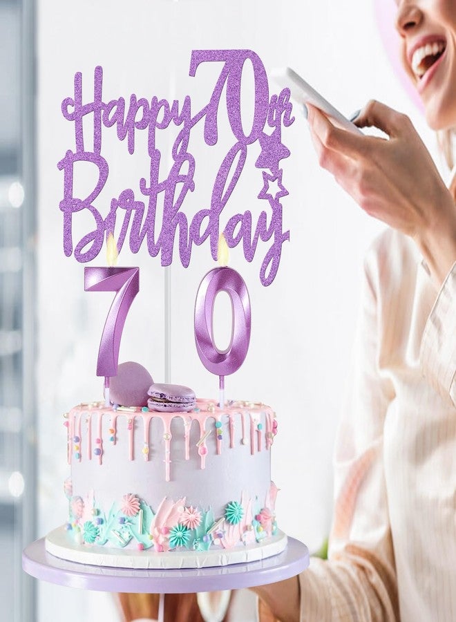 YeohJoy 70th Birthday Decorations for Women Purple with 70th Birthday Sash and Crown, Cake Topper and Candles, Number Balloons, 70 Year Old Gifts for Women - Image 4
