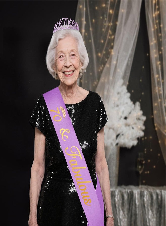 YeohJoy 70th Birthday Decorations for Women Purple with 70th Birthday Sash and Crown, Cake Topper and Candles, Number Balloons, 70 Year Old Gifts for Women - Image 5