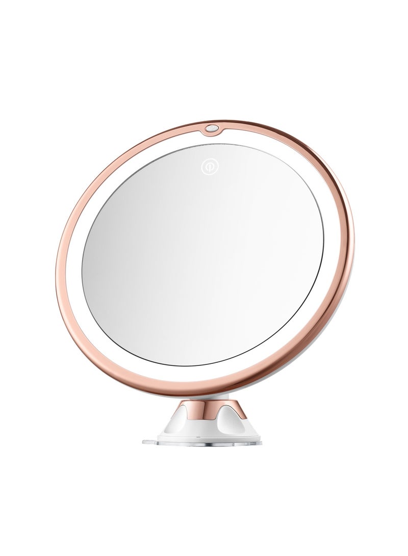 سنوفلاكس سنوفلاكس مرآة مكبرة ٨ بوصات مزودة بإضاءة - مرآة مكياج مكبرة ١٠ مرات مزودة بأكواب شفط - مفصل دوار ٣٦٠ درجة (ذهبي) - Image 1