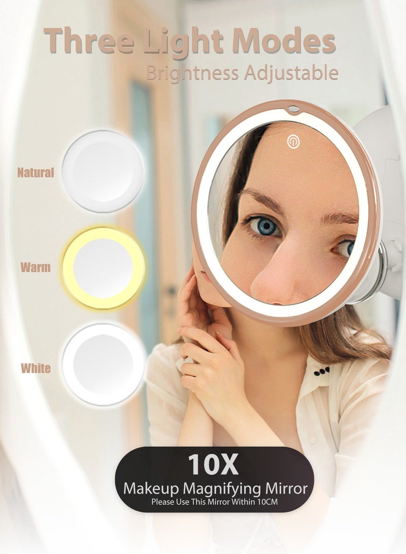 سنوفلاكس سنوفلاكس مرآة مكبرة ٨ بوصات مزودة بإضاءة - مرآة مكياج مكبرة ١٠ مرات مزودة بأكواب شفط - مفصل دوار ٣٦٠ درجة (ذهبي) - Image 2