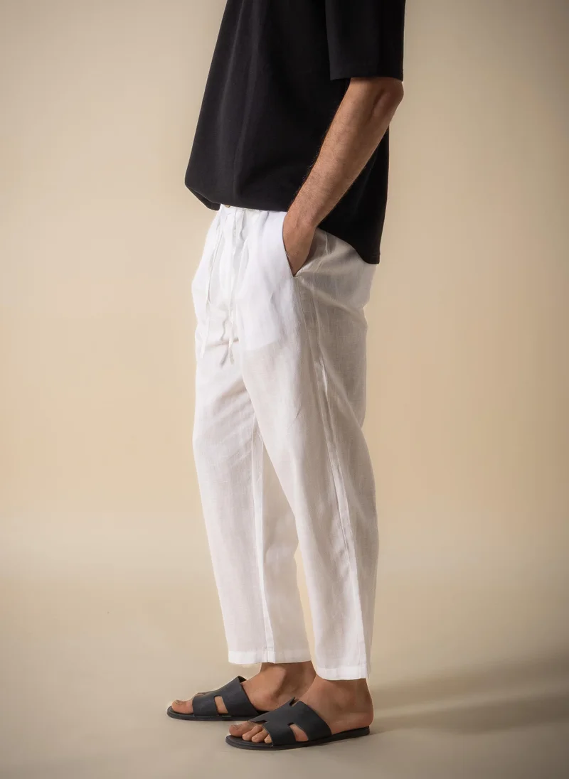 Shapes White LINEN BLEND RELAXED FIT TROUSERS for Men | Best Price UAE