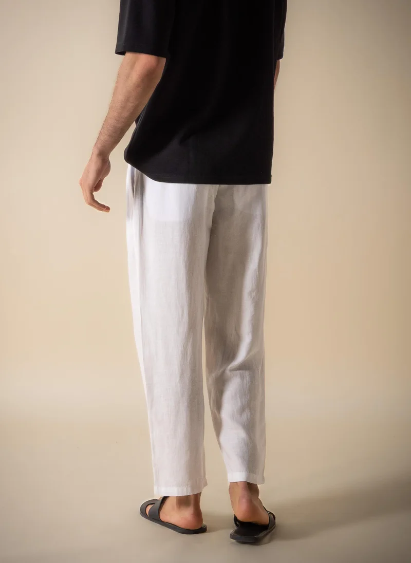Shapes White LINEN BLEND RELAXED FIT TROUSERS for Men | Best Price UAE