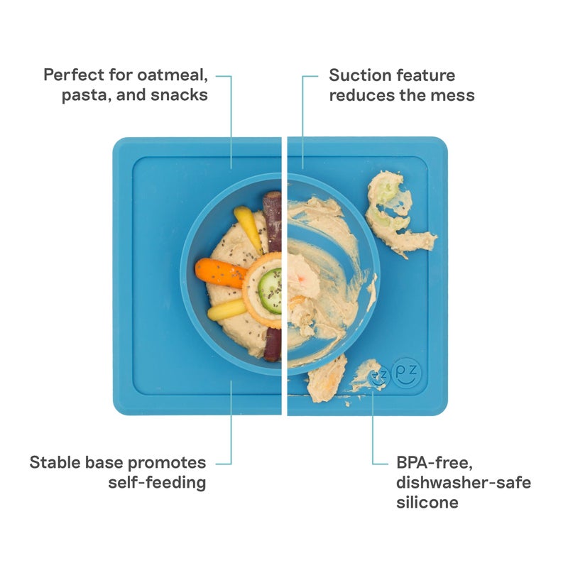 ezpz Mini Bowl (Blue) - 12 Months+ - 100% Silicone Suction Placemat + Bowl for Toddlers - Comes with a Reusable Travel Bag - Image 2