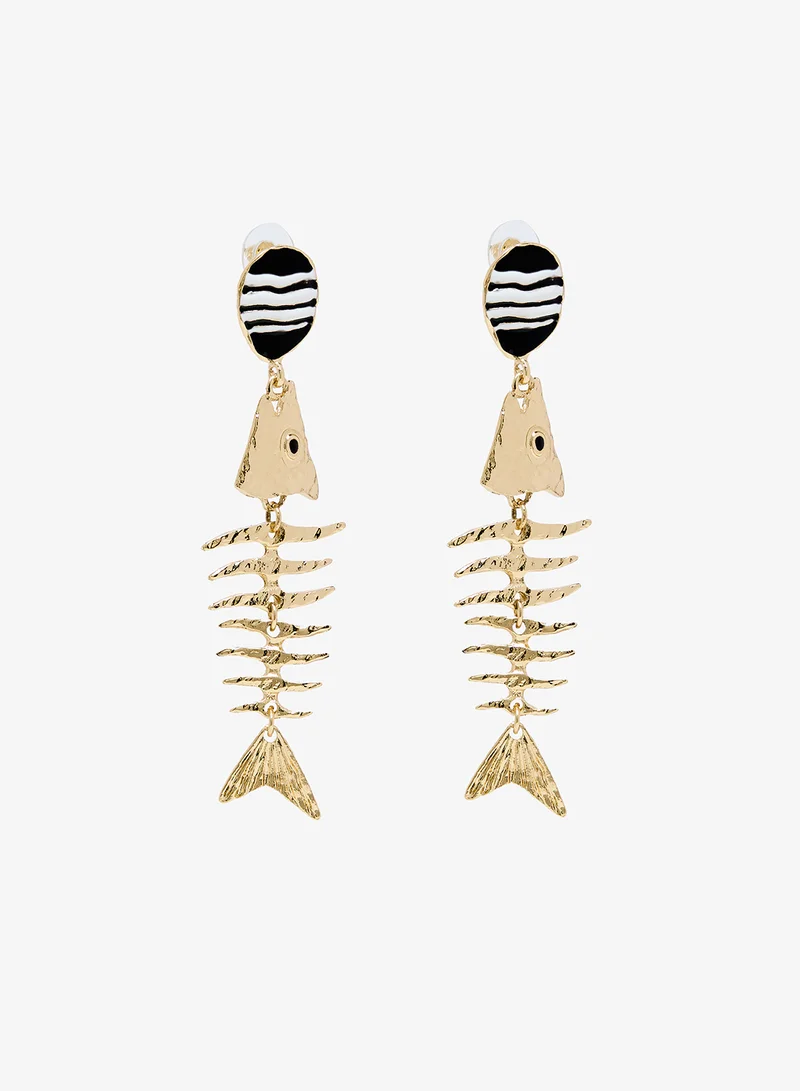 Ginger Gold Fish Shaped Drop Down Earrings