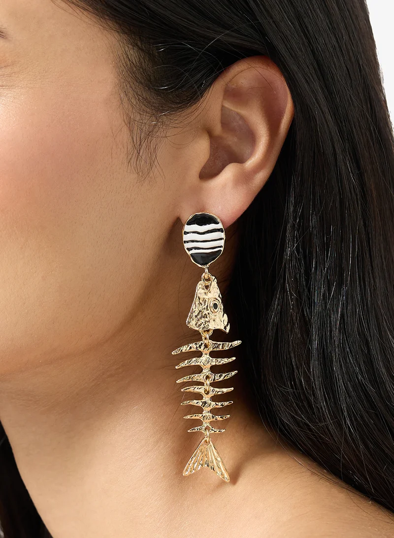 Ginger Gold Fish Shaped Drop Down Earrings