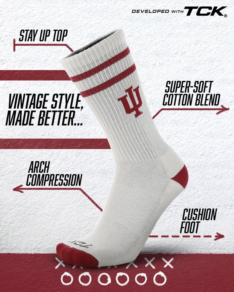 TCK Indiana Hoosiers Socks Vintage Soft Cotton Sock with Stripes â€“ NCAA Licensed | Crimson & Cream Indiana University | College Fan Gameday Apparel for Men & Women | Men's & Women's (Large) - Image 4