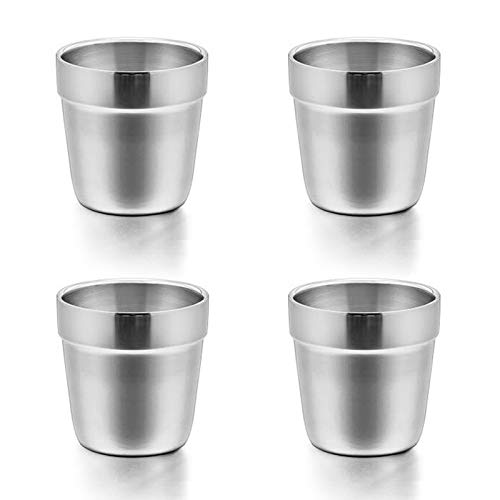 مجموعة أكواب إيفار من الفولاذ المقاوم للصدأ 4 أكواب سعة 6 أونصات للأولاد والأطفال في مرحلة التدريب الانتقالية مع جدار مزدوج مقاوم للكسر مصقول بمرآة وآمن في غسالة الصحون 4 عبوات