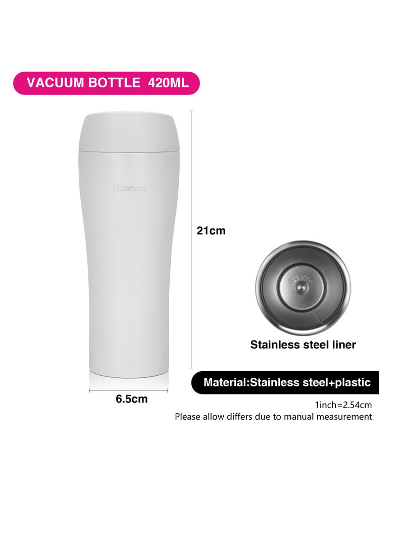 Fissman زجاجة معزولة بالفراغ 420 مل، زجاجة سفر من الفولاذ المقاوم للصدأ ذات جدار مزدوج مع غطاء محكم من السيليكون - Image 4