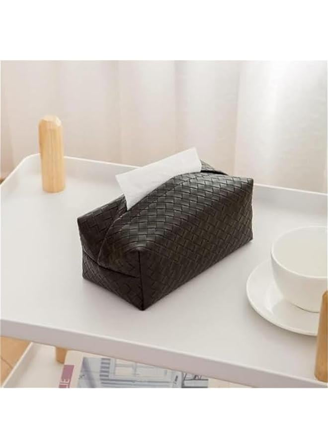 HOOKOR Tissue Box Cover PU Leather Tissue Holder Square Facial Tissue Case Facial Paper Organizer Dispenser for Bathroom, Vanity Countertop, Tabletop, Car (Black) - Image 1