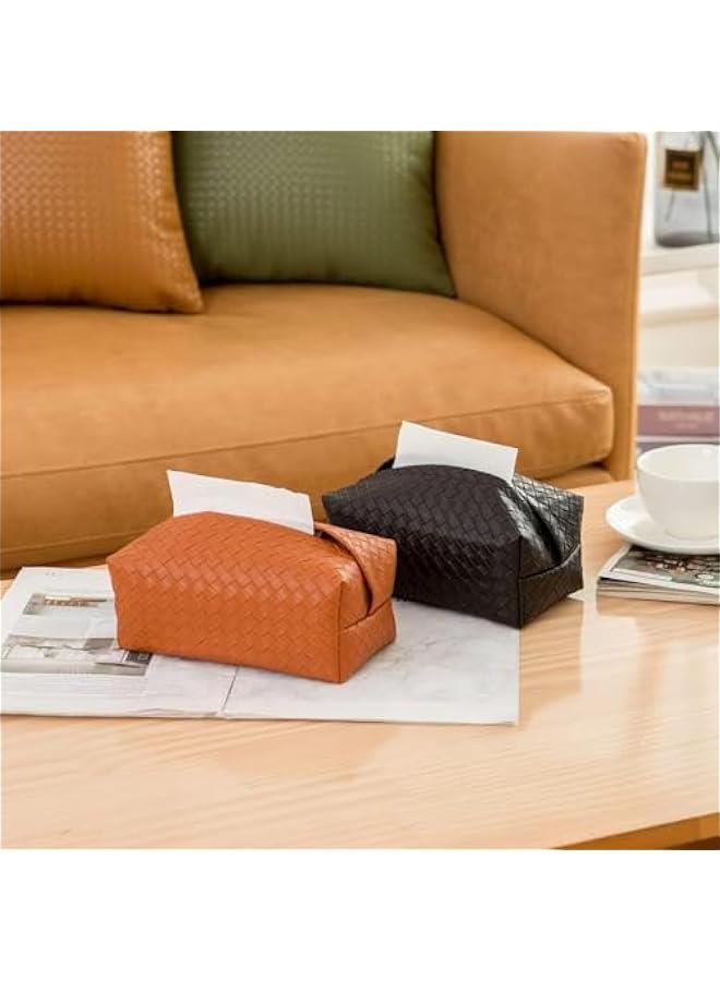 HOOKOR Tissue Box Cover PU Leather Tissue Holder Square Facial Tissue Case Facial Paper Organizer Dispenser for Bathroom, Vanity Countertop, Tabletop, Car (Black) - Image 3
