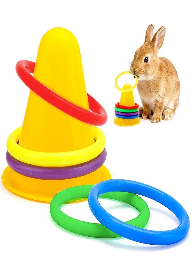 WALLFID 6-Piece Set,Bunny Toys for Rabbits Indoor,Rabbit Toys for Bunnies Boredom,Pet Enrichment Gear,Fun Activity Items,Rabbit Accessories,Suits Dutch Bunny Crossbreed Colourful Ring Set (Yellow) - Image 1