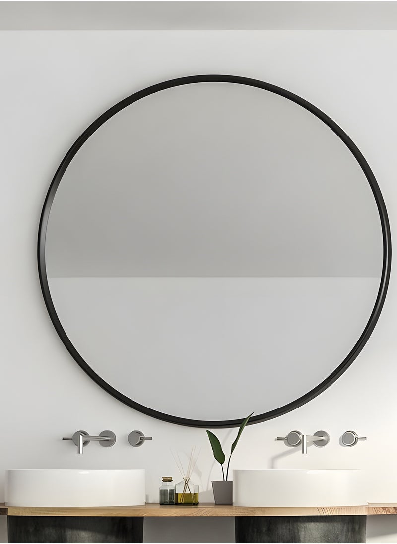 Taimi Elegant Round Wall Mirror with Black Aluminum Frame, Wall Mounted Mirror for Bathroom and Vanity, Decorative Mirror for Bedroom, Living Room and Entryway - 100cm  - Image 1