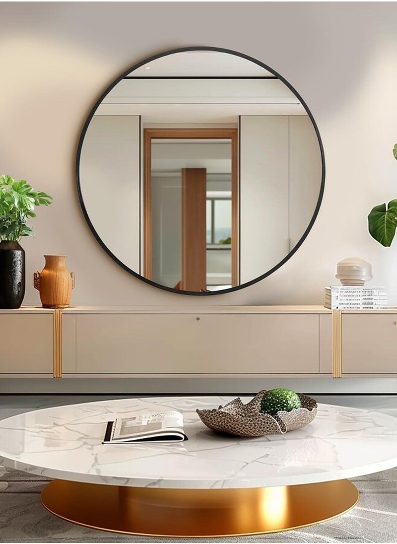 Taimi Elegant Round Wall Mirror with Black Aluminum Frame, Wall Mounted Mirror for Bathroom and Vanity, Decorative Mirror for Bedroom, Living Room and Entryway - 100cm  - Image 4