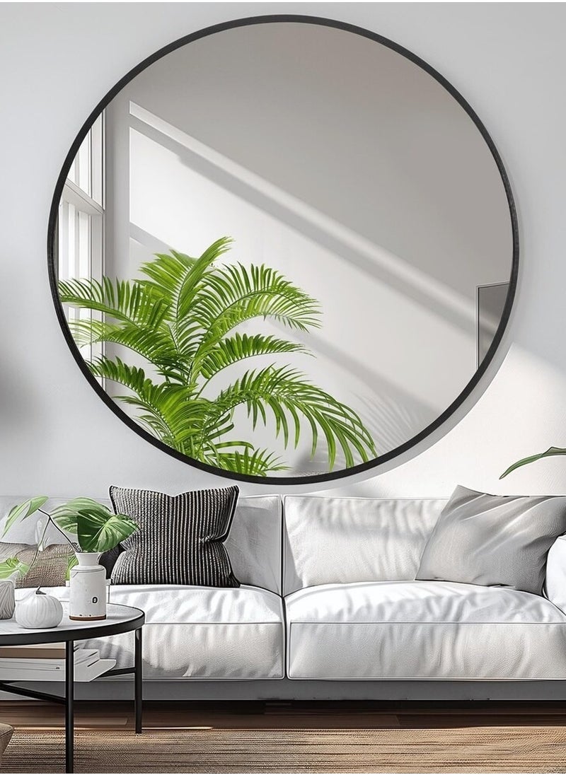 Taimi Elegant Round Wall Mirror with Black Aluminum Frame, Wall Mounted Mirror for Bathroom and Vanity, Decorative Mirror for Bedroom, Living Room and Entryway - 100cm  - Image 3