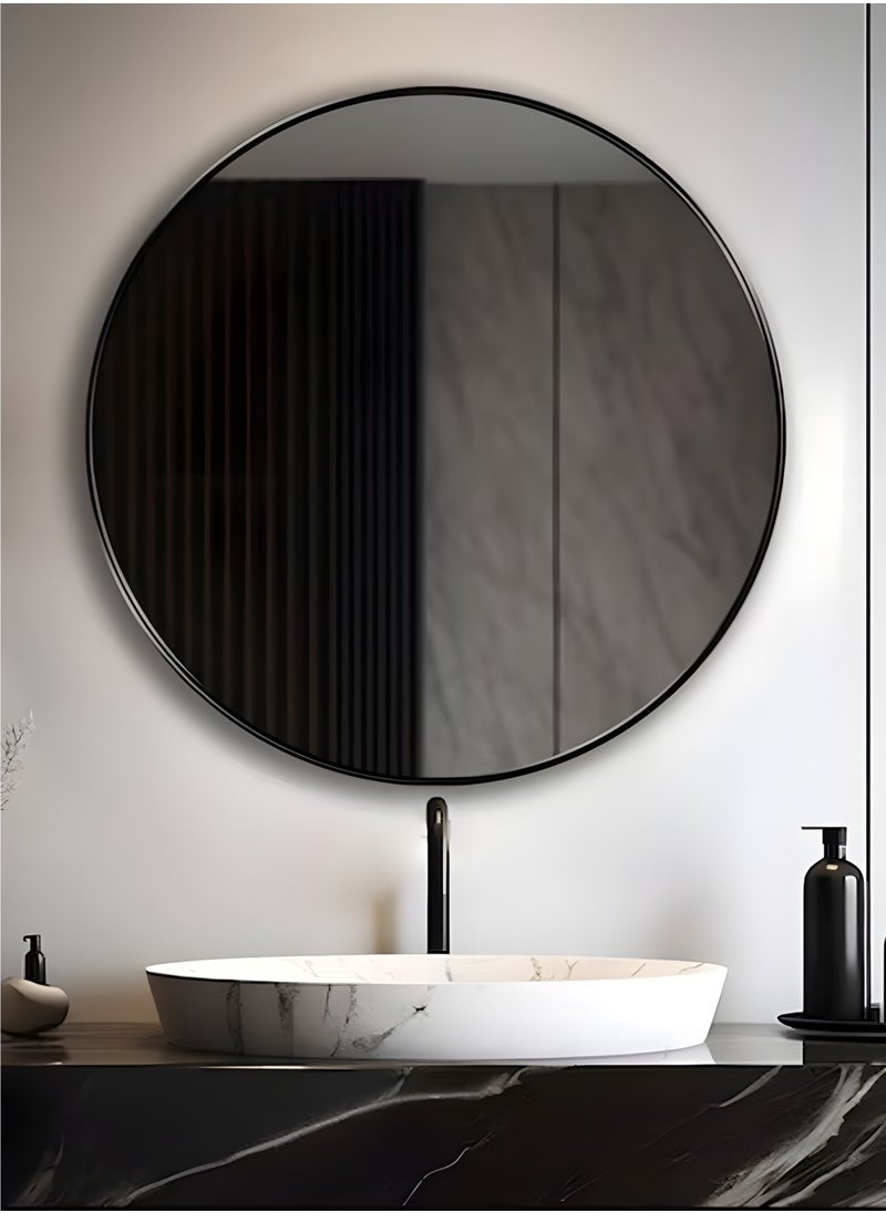 Taimi Elegant Round Wall Mirror with Black Aluminum Frame, Wall Mounted Mirror for Bathroom and Vanity, Decorative Mirror for Bedroom, Living Room and Entryway - 100cm  - Image 5