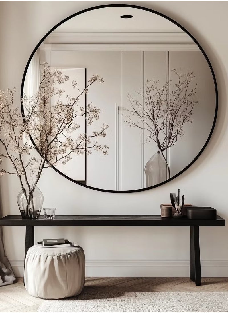 Taimi Elegant Round Wall Mirror with Black Aluminum Frame, Wall Mounted Mirror for Bathroom and Vanity, Decorative Mirror for Bedroom, Living Room and Entryway - 100cm  - Image 2