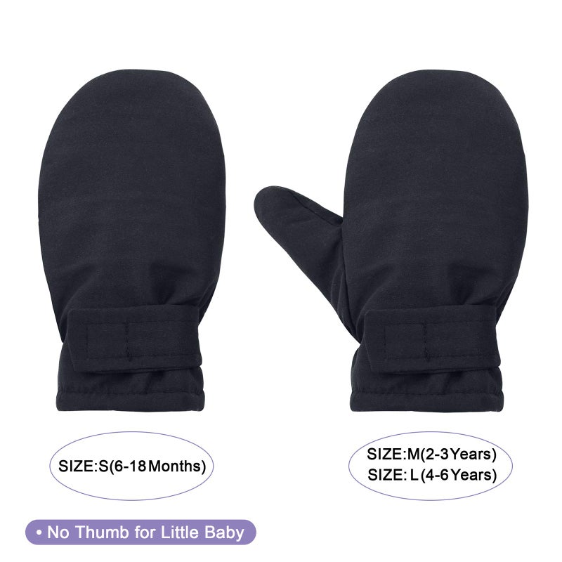American Trends Lined Fleece Toddler Mittens Kids Winter Warm Gloves Waterproof Snow Baby Mitten Child Ski Gloves for Boys Girls Black L - Image 3