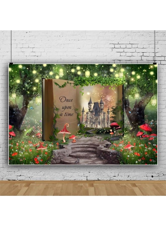 Renaiss 7x5ft Enchanted Forest Backdrop Fantasy Mushroom Fairy Tale Books Magic Castle Green Tree Pathway Wonderland Photography Background for Newborn Baby Shower Decor Photo Booth Props - Image 4