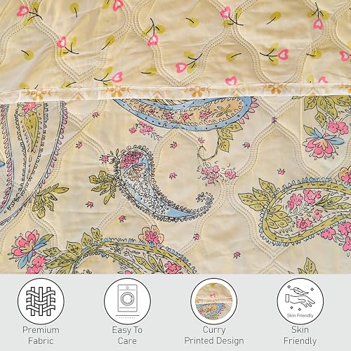 Fancy Walas Dohar Double Bed 100% Cotton Blankets for Summer | 90x100inch, 150GSM Ac Comforter and Cooling Blankets for Summer | Cream Color Curry | Classic Printed Design | Quilt | Ideal for Gifting - Image 4