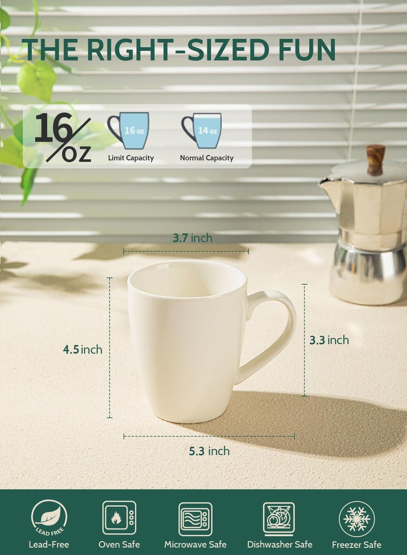 Sweese Porcelain Coffee Mugs - 16 Ounce (Top to the Rim) for Coffee, Latte, Tea, Cocoa, Set of 4, White - Image 2