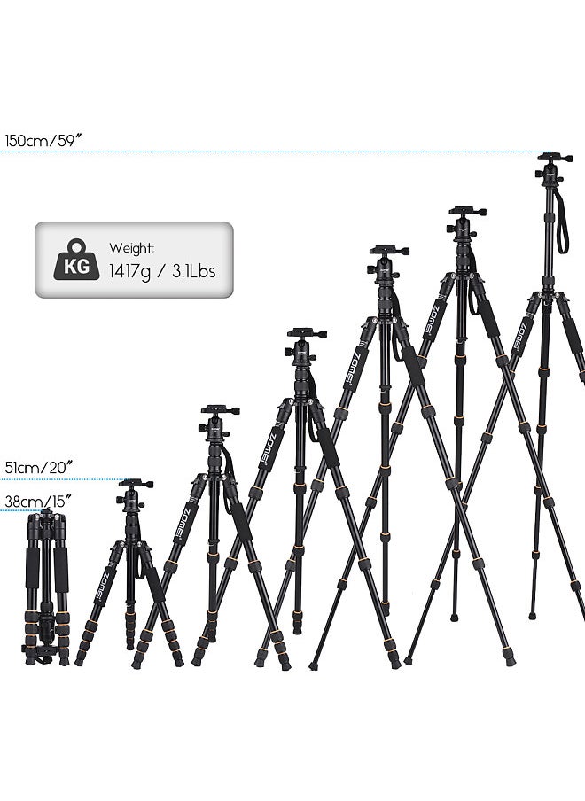 Zomei - ZOMEI Q666 59inch Compact Travel Portable Aluminum Alloy Camera Tripod Monopod with Ball Head/ Quick Release Plate/ Carry Bag for DSLR Camera - Image 1