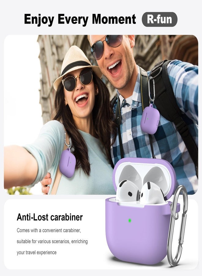 R-fun غطاء حماية R-fun لسماعات AirPods من الجيل الرابع مع طقم تنظيف، غطاء سيليكون ناعم مع سلسلة مفاتيح، غطاء حماية كامل للرجال والنساء، متوافق مع أحدث سماعات Apple AirPods 4 لعام 2024، لون بنفسجي موز - Image 2