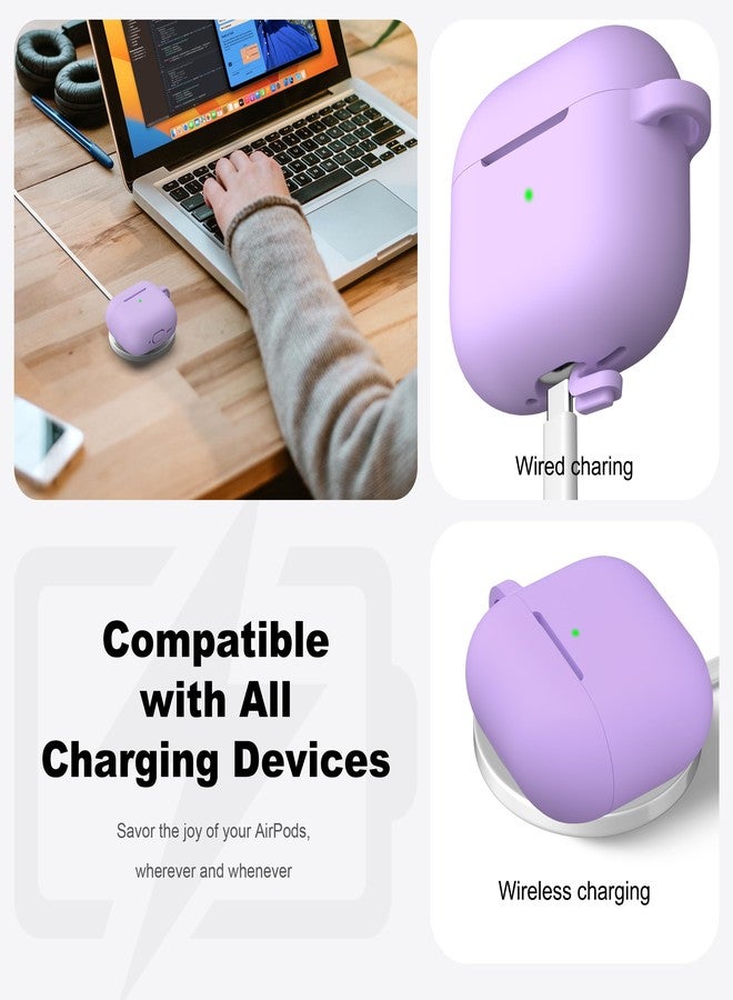 R-fun غطاء حماية R-fun لسماعات AirPods من الجيل الرابع مع طقم تنظيف، غطاء سيليكون ناعم مع سلسلة مفاتيح، غطاء حماية كامل للرجال والنساء، متوافق مع أحدث سماعات Apple AirPods 4 لعام 2024، لون بنفسجي موز - Image 3