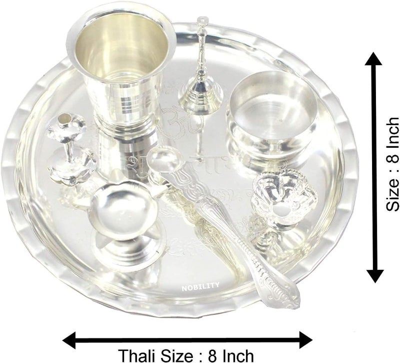 Nobility Pooja Thali Set 8 Inch Silver Plated Festival Ethnic Puja Thali for Diwali Home Temple Office Wedding Return Gift Items for Temple Office Home Wedding Return Gifts - Image 3