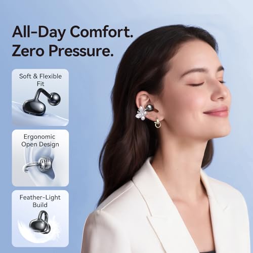 Kinglucky Jewelry-Inspired Clip-On Earbuds with Butterfly Earrings, Comfortable Fit & 50H Playtime Open Ear Bluetooth 5.4 Wireless Headphones for Women, Small Ears, Sports & Workouts (Black) - Image 3