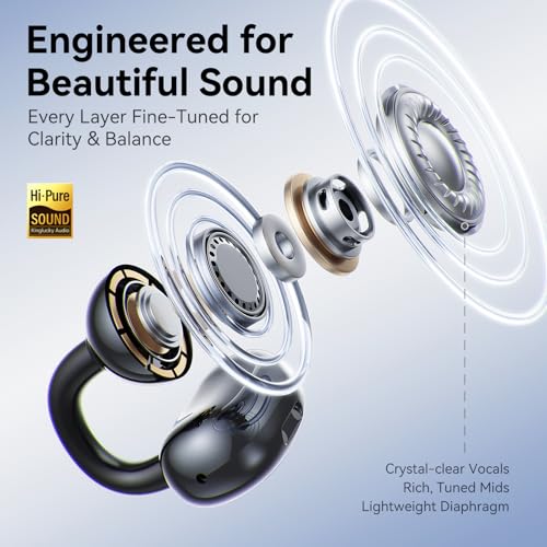 Kinglucky Jewelry-Inspired Clip-On Earbuds with Butterfly Earrings, Comfortable Fit & 50H Playtime Open Ear Bluetooth 5.4 Wireless Headphones for Women, Small Ears, Sports & Workouts (Black) - Image 4